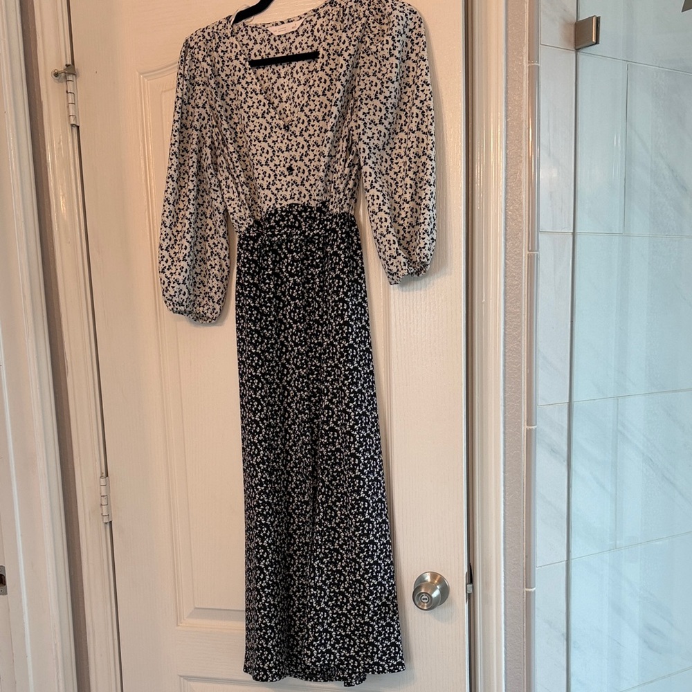 LC Lauren Conrad Black and White Floral Midi Dress